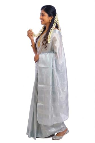 Image of Kerala Traditional Tissue Saree for Women with Running Blouse | South Indian Ethnic Saree for Weddings Onam Vishu Temple Wear & Festivals