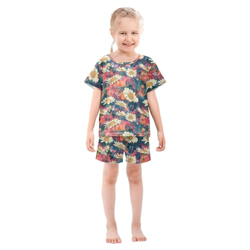 ALAZA Daisy Flowers Colorful Pajama Set Short Sleeve Sleepwear Soft Lounge Nightwear3