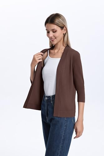 Cárdigan corto Bettysays para mujer chaqueta de manga 3/4 torera casual color café oscuro talla XXL 3