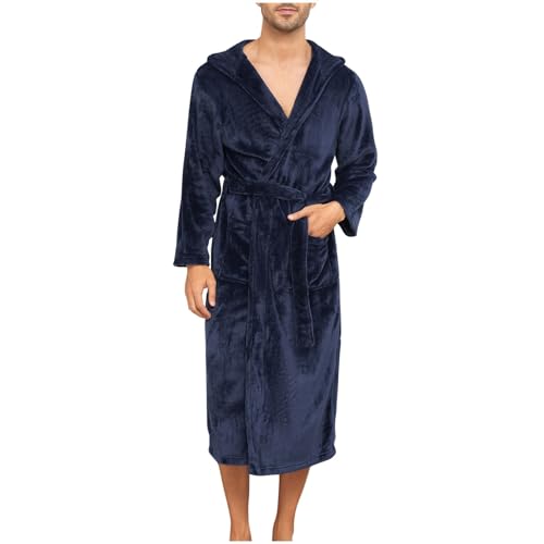 Mens Robe with Hood Plush Fleece Robe Soft Warm Bathrobe Fuzzy Long Spa Robes with Pockets Loungewear Sleepwear