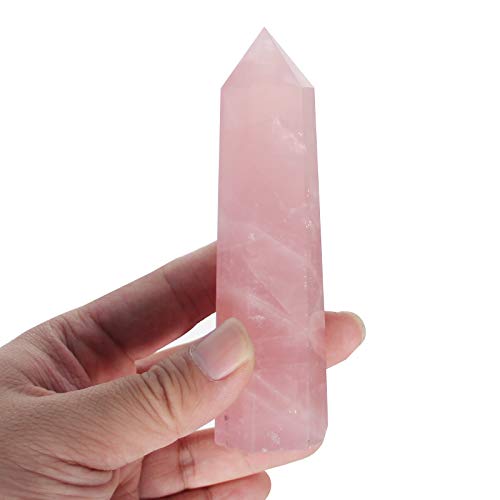 Rose Quartz Crystal Wand-1 Pc 4.3''-4.7'' Rose Quartz Wands, Rose Quartz Healing Crystal and Stones, Gift Box Packaging