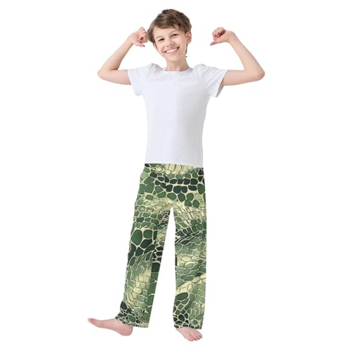 Boys' Pants Green Snakeskin Texture Long Bottoms Jogger Pants Elastic Waist Trousers with Pockets S-XL2