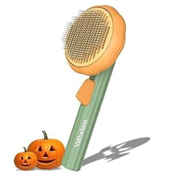 Vidhaham Pet Pumpkin Self Cleaning Slicker Brush for Dogs Cats Puppy Rabbit, Dog Grooming Brush Tool Gently Removes Loose Undercoat, Cat Mats Tangled Hair Slicker Brush for Hair
