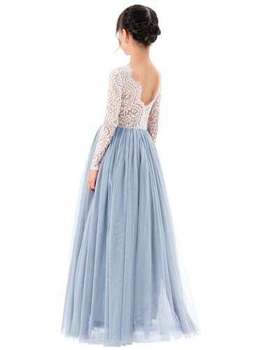 Long Sleeve Scalloped Edge Lace Flower Girl Dresses Ceremonial Gown Lace12