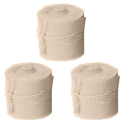 Cinta de gasa para regalo, color beige y crema, 15 m x 30 mm