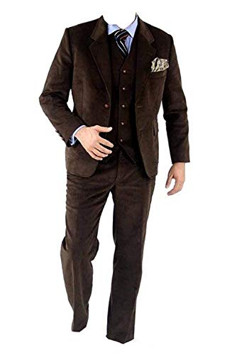 GATMSTZ Men's Trendy Regular Fit 3 Piece Suit Corduroy Wedding Blazer Vest Pants(Dark Brown,46R)