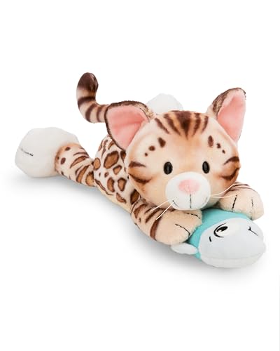 NICI 62152 Gatto del Bengala di peluche con pesciolino, morbido, tenero pupazzo per coccole e giochi, per adulti e bambini, 30 cm, marrone