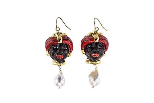  Orecchini donna moro con perle scaramazze. Gioielli in ceramica dipinta a mano. Made in Italy.