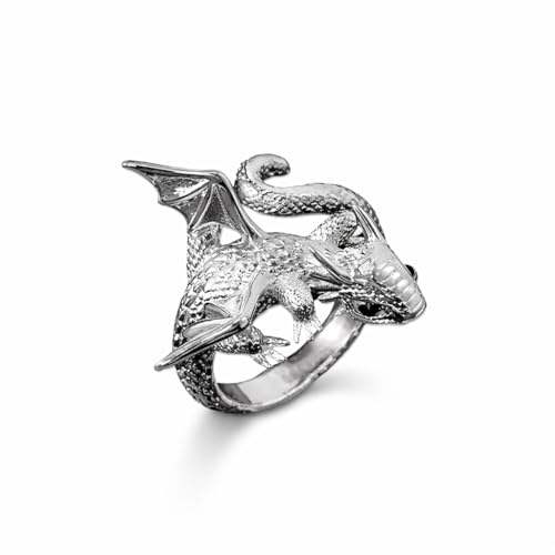 Flying Silver Dragon Ring - Unique Animal Shape Design, Adjustable Index Finger Ring for Men or Women, Cute Personality Statement Jewelry, Niche Fashion Accessory - Christmas or Birthday Gift