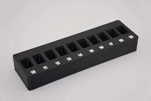 3/8 Inch Drive Metric Crowfoot Wrench Organizer Bin/Rack (Black w/White Lettering)