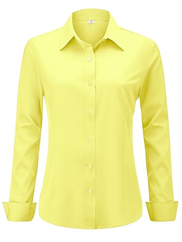 hearain Pale Yellow Collared Dress Shirts Womens Blouse Button Down