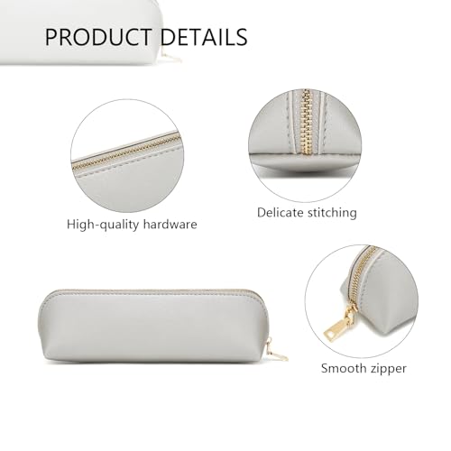 Image of Pencil Case Small Pencil Pouch Slim Zipper Pen Holder School Office College(Pearl Silver,Faux Leather)