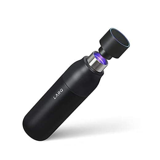 LARQ Bottle PureVis 17 oz - Self-Cleaning and Insulated Stainless Steel Water Bottle with UV Water Purifier and Award-winning Design | Reusable & Travel Friendly, 1-Year Warranty, Obsidian Black
