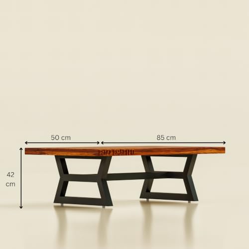 Image of Solid Sheesham Wood Coffee Table | Black Metal Frame