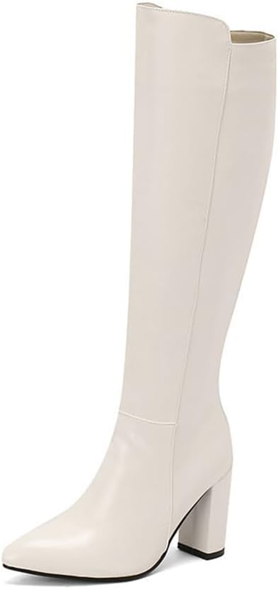 Women's Knee High Boots Wide Calf Pointed Toe Chunky Block Heel Boots Comfortable Fashion Dress Boots for Fall Winter