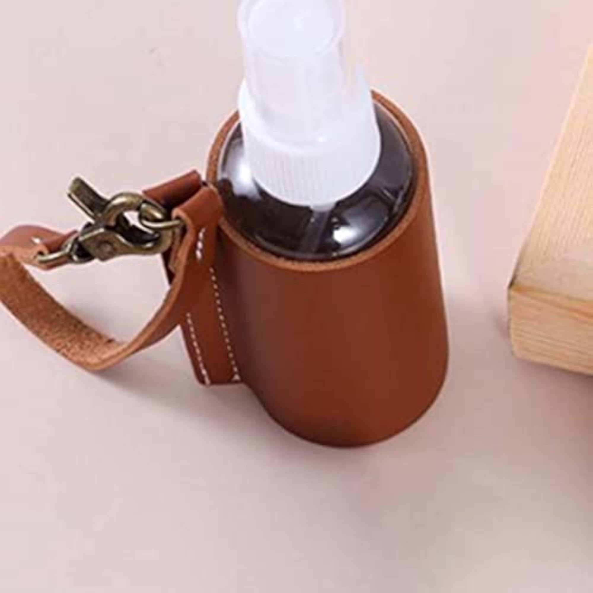 Bottle Holder with Pu Leather Sleeve, Dark Brown
