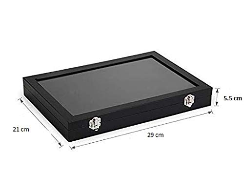 Image of BucketList Women's Velvet Glass Ring Earrings Jewelry Box - Display Storage Showcase Holder Organizer (9 Grid 9 Rows Black)