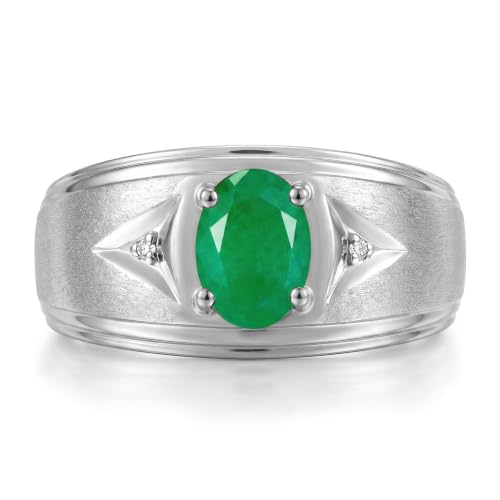 Image of Rylos Men's Rings Classic Design 8X6MM Oval Gemstone & Sparkling Diamond Ring - Color Stone Birthstone Rings for Men, Sterling Silver Rings in Sizes 8-13. Elevate Your Style with Timeless Elegance!