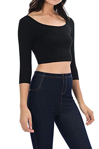 Womens Trendy Solid Color Basic Scooped Neck and Back Crop Top2