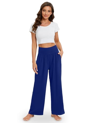 Image of Gracyoga Wide Leg Yoga Pants for Women Casual Loose Cozy Sweatpants High Waisted Lounge Pajama Flowy Pants With Pockets