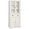 MUPATER Kitchen Pantry Storage Cabinet Microwave Hutch, 72'' Freestanding Hutch Cabinet Buffet Cupboard Tall with Drawer and Doors for Home Kitchen Living Room, Off-White