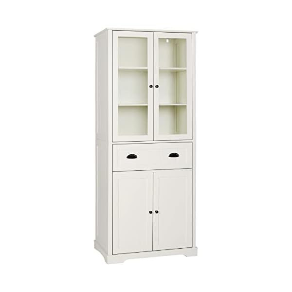 MUPATER Kitchen Pantry Storage Cabinet Microwave Hutch, 72'' Freestanding Hutch Cabinet Buffet Cupboard Tall with Drawer and Doors for Home Kitchen Living Room, Off-White