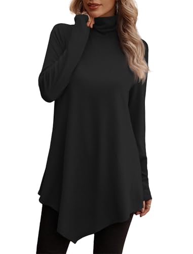 Image of JUSTFASHIONNOW Turtle Neck Shirts for Women Long Sleeve Fall Tunic Tops