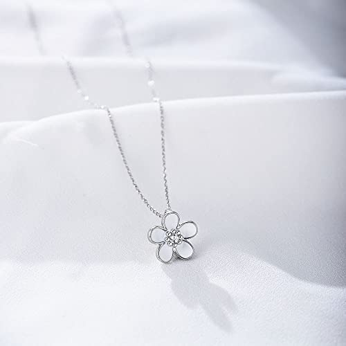 SLUYNZ Solid 925 Sterling Silver Flower Choker Necklace for Women Teens White Flower Pendant Necklace Spring4