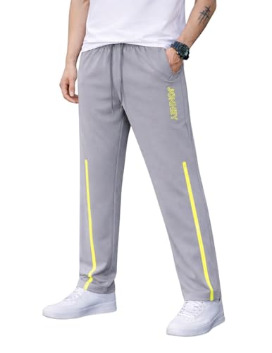 Image of Mack Jonney Men's Track Pants with Neon Yellow Side Stripe | Regular Fit Gym & Sports Lower | Activewear Training Joggers with Drawstring-M7961