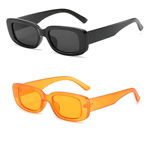 Image of IKANOO Retro Rectangle Sunglasses for Women Men Small Square Frame Trendy Y2K 90's Black Sunglasses
