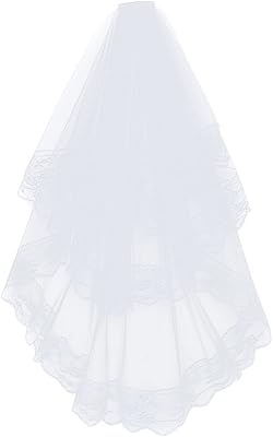 Bridal Veil,3 Tier Short Lace Edge Wedding Bridal Veil with Comb, Vintage Bridal Wedding Veil for Bride Wedding Bachelorette Party, 31.5 Inch Length