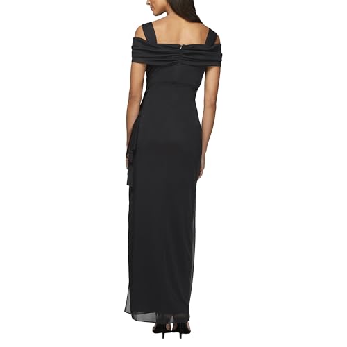 Image of Alex Evenings Women's Long Cold Shoulder Mother of the Bride Dress with Beaded Detail at Hip