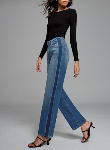 Sidefeel Women's Baggy Jeans High Waisted Stretchy Wide Leg Jeans Color Block Patchwork Barrel Loose Denim Pants4