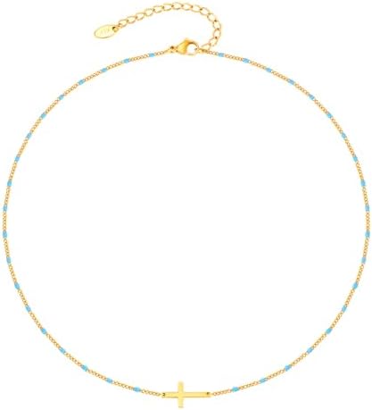 Women's Turquoise Gold Choker Necklace - 14K Gold Plated Evil Eye Turquoise Beaded Necklaces,Non Tarnish Golden Lucky Protection Jewelry,Summer Beach Choker Gifts for Women Girlfriend Sister Wife