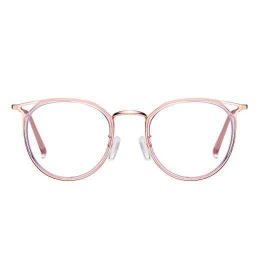 DUCO Blue Light Blocking Glasses Women Vintage Cateye Round Frame Eyeglasses W012 (Rose)