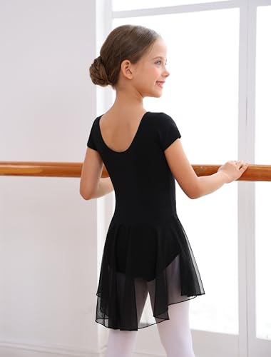 Image of MdnMd Girls Toddler Ballet Leotard with Skirted Short Sleeve Dance Gymnastic Ballerina Ballet Outfit Dress