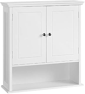Yaheetech Bathroom Wall Cabinet, Wall-Mounted Storage Cupboard with Double Doors, Adjustable Shelf & Compartment, Wooden Medicine Cabinet for Kitchen, Laundry, Living Room & Entryway, White