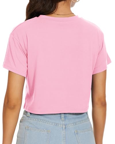 Image of Womens Summer Crop Tops Short Sleeve Round Neck T-Shirts Loose Fit Casual Blouse 2026