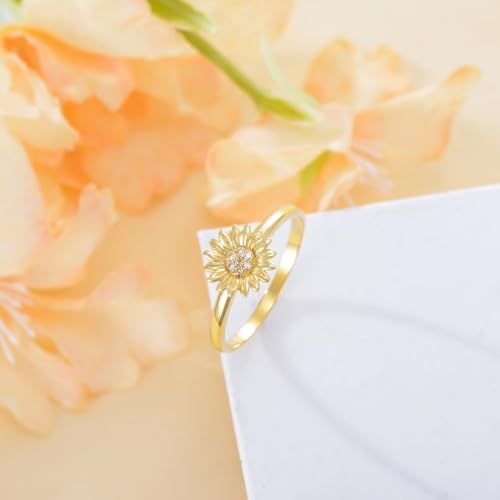 Personalized 10K 14K 18K Solid Gold Natural Diamond Sunflower Ring for Women, Real Gold Flower Ring Engagement Rings Wedding Band Ring Anniversary Rings for Her, Wife,Mom3
