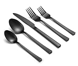 Matte Black Silverware Set for 4, 20 Piece Black Utensils Flatware Set, Stainless Steel Tableware Cu