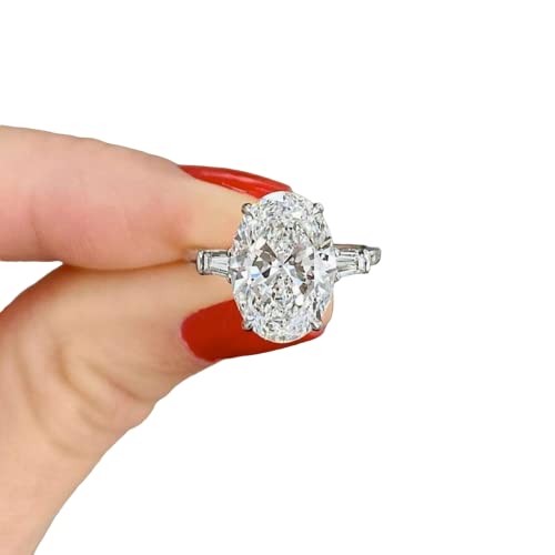Ssjewel 3 Ct Oval Cut Diamond Tapered Baguette Shank Solitaire Wedding Band Engagement Ring 14K White Gold Plated Real 925 Sterling Silver Handmade Anniversary Dainty Charming Gift For Her #TOP8