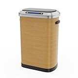espidoo 50L Smart Sensor Trash Can: Motion Activated Stainless Steel Bin with Wood Finish - Hands-Free Automatic Lid for Kitchen & Home - 13.2 Gallon/50 Liter Large Capacity Rectangular Design