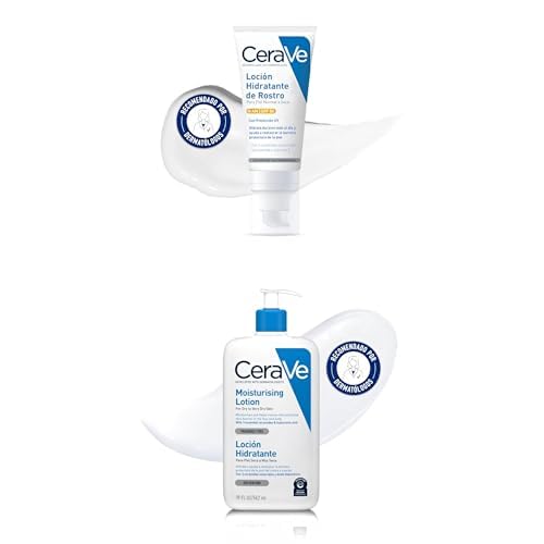 Rutina de Verano CeraVe, Loción Hidratante de Rostro SPF50, 52ml + Loción Hidratante Con Ceramidas Esenciales y Ácido Hialurónico para Rostro y Cuerpo, 562ml