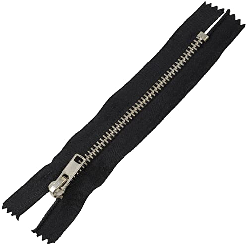AERZETIX - C61582 - Cremallera N°4 no separable 12cm en metal acabado cromado - color: negro - tirador cursor vaqueros chalecos marroquinería costura vestido ropa pantalones mercería