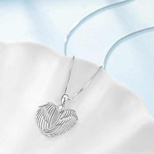 YFN Angel Wings Necklace 925 Sterling Silver Guardian Angel Wings Pendant Necklace Birthstone Necklace for Women Girls Christmas Jewelry Gifts3