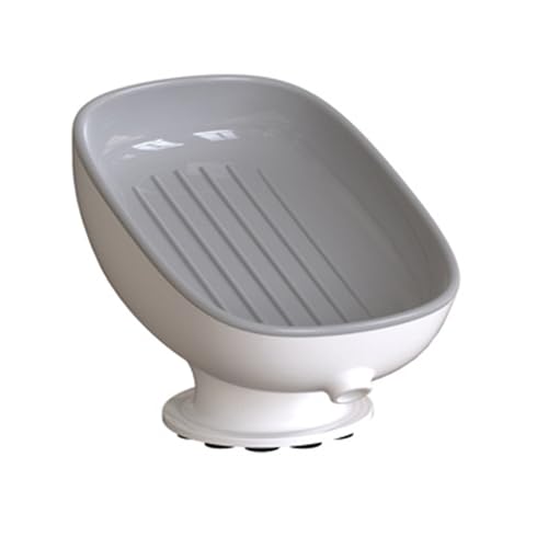 HEXONIQ® Plastic Soap Dish Holder with Suction Cup, Self Draining, for Shower, Bathroom, Tub, Kitchen Sink (1, White)