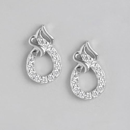 925 Silver CZ Stud Earrings Rhodium Plated Hallmark