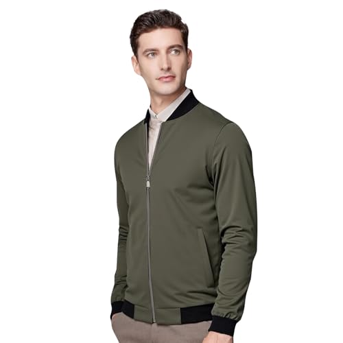 Men's Bomber Jacket Lightweight Casual Zip-Up V-Neck Windbreaker for Spring Fall Golf Coat with Pockets3