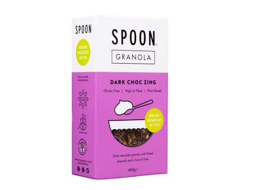 Spoon Cereals - Dark Choc Zing - Dark Chocolate and Almond Granola - with a hint of Lime - Gluten Free, High Fibre, Breakfast Cereal, 5 x 400 g