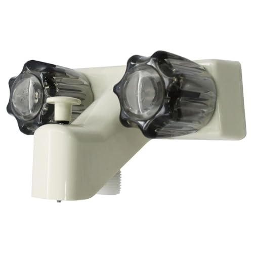 Lawnoval Grifo compacto para bañera y ducha RV con asas dobles, caudal de 2.2 GPM, instalación de 2 agujeros para casas móviles, caravanas y remolques, construcción de plástico, blanco/negro/hueso